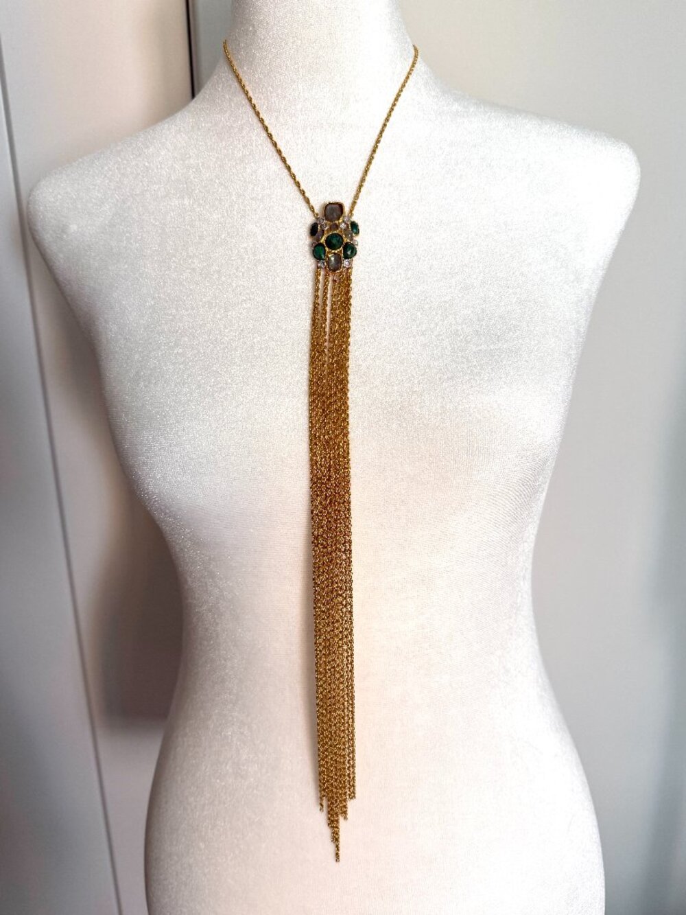 Alexis Bittar Multistone Crystal Long Tassel Statement Necklace